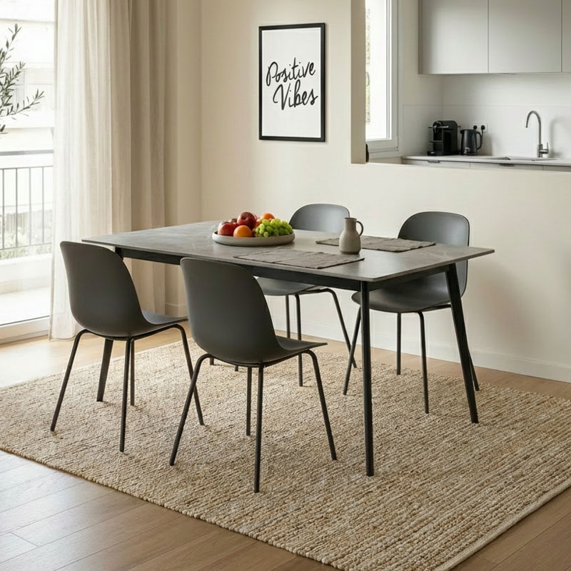 Τραπέζι Gustas pakoworld γκρι μαρμάρου sintered stone-μαύρο μέταλλο 140x80x75εκ 2