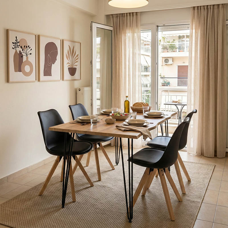 Τραπέζι Izzac pakoworld επιφάνεια MDF sonoma-πόδι μαύρο μέταλλο 140x80x76εκ 2