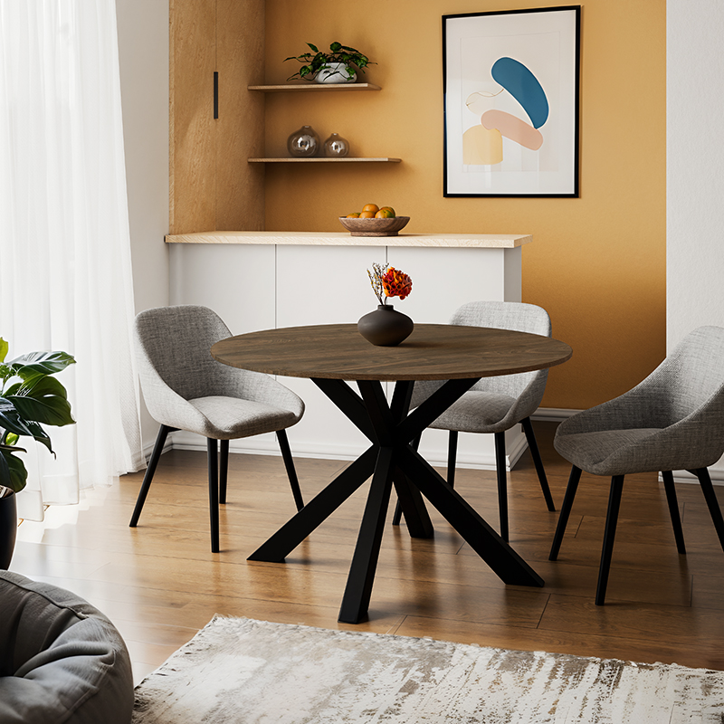 Τραπέζι Jeston pakoworld MDF καρυδί-πόδι μαύρο μέταλλο Φ120x75εκ 2