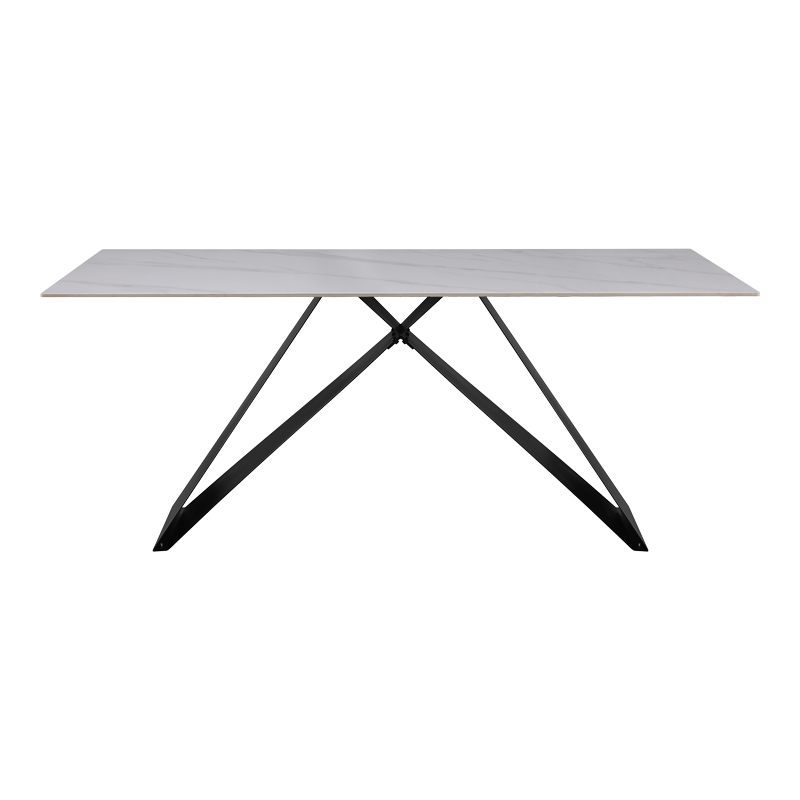 Τραπέζι Meja pakoworld Sintered stone λευκό με μεταλλικά πόδια σε μαύρη απόχρωση 180x90x76εκ 2