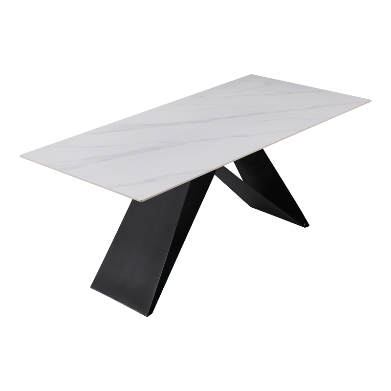 Τραπέζι Meja pakoworld Sintered stone λευκό με μεταλλικά πόδια σε μαύρη απόχρωση 180x90x76εκ 3