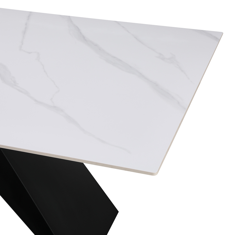 Τραπέζι Meja pakoworld Sintered stone λευκό με μεταλλικά πόδια σε μαύρη απόχρωση 180x90x76εκ 4