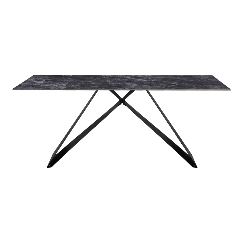 Τραπέζι Meja pakoworld Sintered stone μαύρο με μεταλλικά πόδια σε μαύρη απόχρωση 180x90x76εκ 2