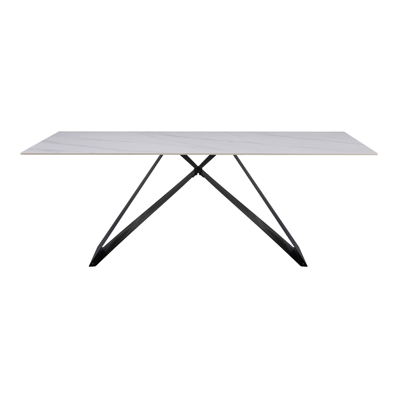 Τραπέζι Meja pakoworld Sintered stone λευκό με μεταλλικά πόδια σε μαύρη απόχρωση 200x100x76εκ 2