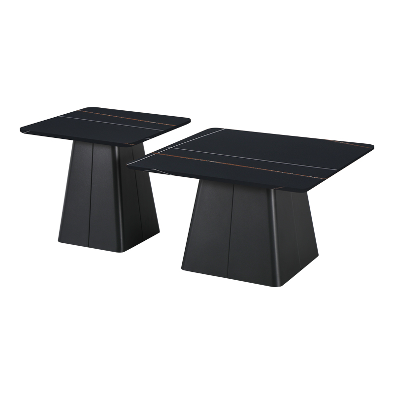 Τραπέζια σαλονιού Square pakoworld σετ 2 τεμ μέταλλο-sintered stone σε μαύρο μαρμάρου 2