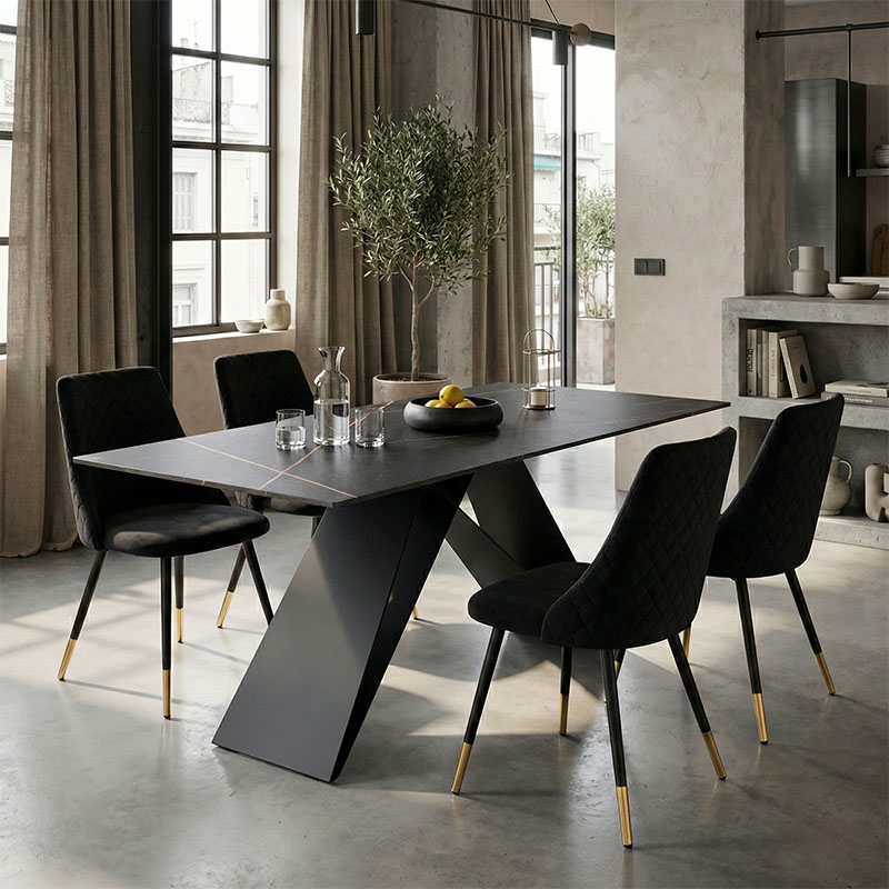 Τραπέζι Meja pakoworld sintered stone μαύρο μαρμάρου -μεταλλικά πόδια 180x90x76εκ 1