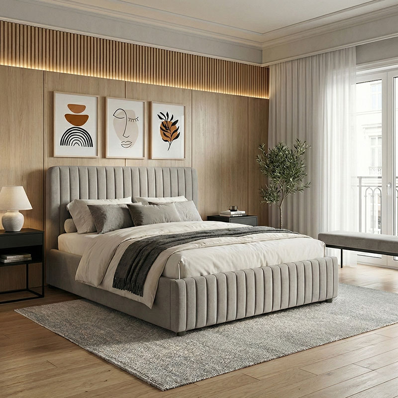 Κρεβάτι διπλό Zilin pakoworld ύφασμα γκρι-μπεζ με αποθηκευτικό χώρο 160x200εκ 1