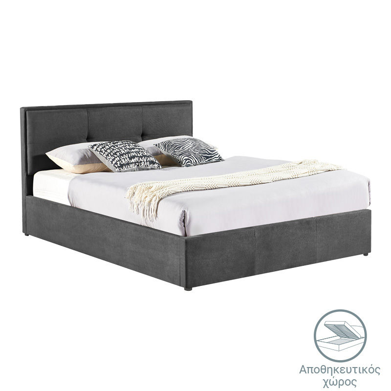 Κρεβάτι διπλό Sonnie pakoworld με αποθηκευτικό χώρο ύφασμα ανθρακί 150x200εκ 2