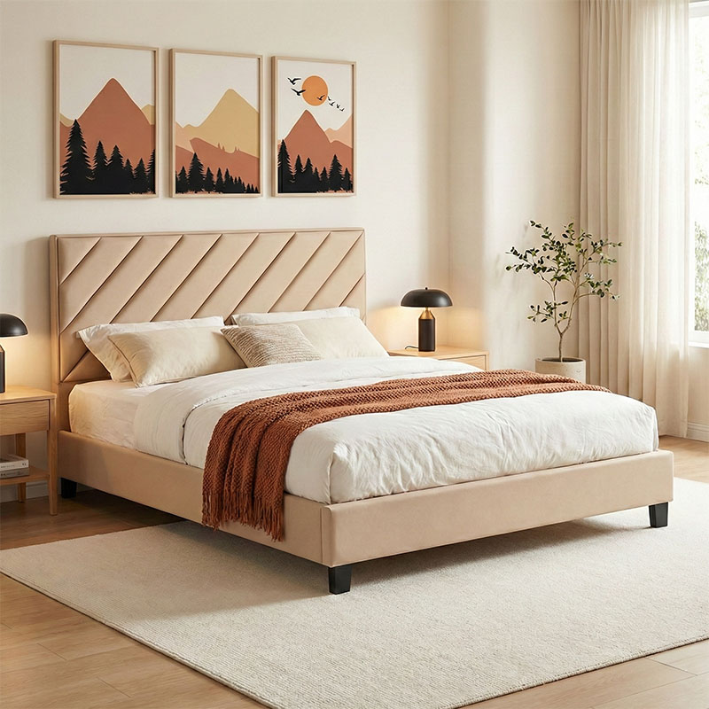 Κρεβάτι διπλό Franky pakoworld pu μπεζ 160x200εκ 1