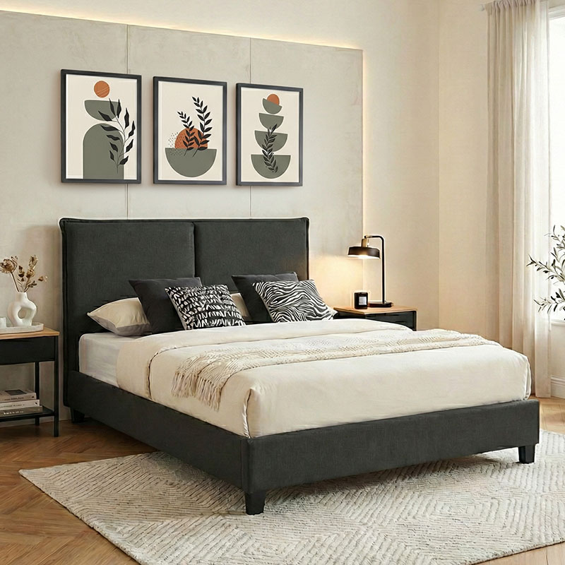 Κρεβάτι διπλό Majus pakoworld ύφασμα ανθρακί 160x200εκ 1