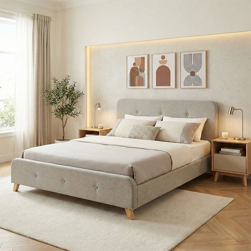 Κρεβάτι διπλό Restel pakoworld ύφασμα γκρι-μπεζ 160x200εκ 1