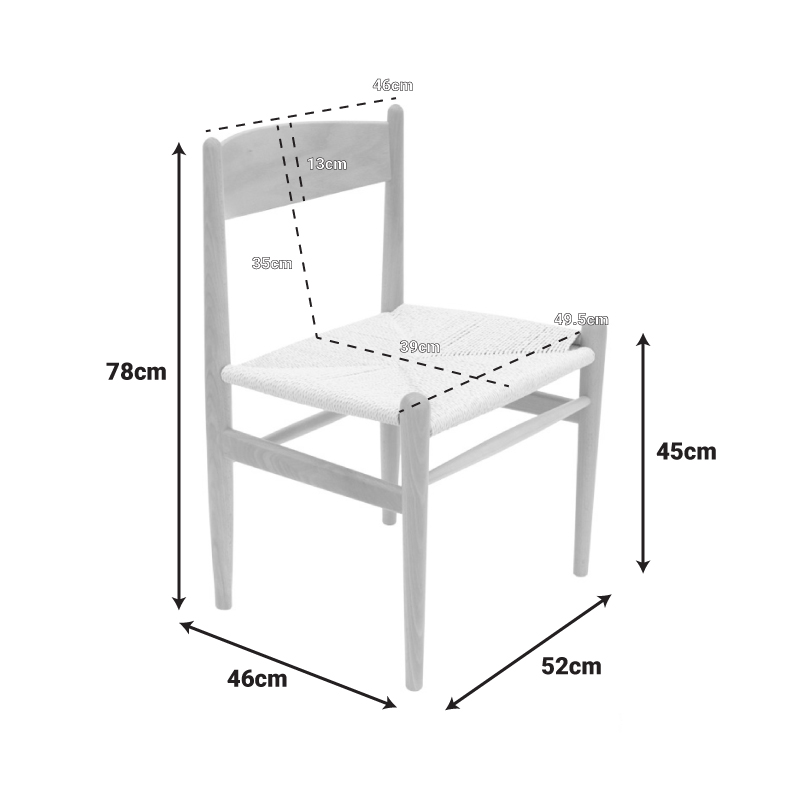 Καρέκλα Conan pakoworld φυσικό ξύλο oξιάς-έδρα φυσικό σχοινί 52x46x78εκ 2