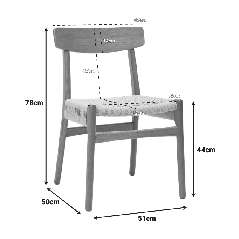 Καρέκλα Safal pakoworld oak δρυς ξύλο-έδρα εκρού σχοινί 51x50x78εκ 2