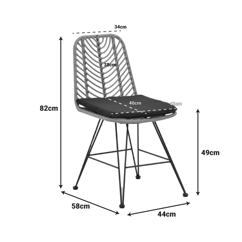 Καρέκλα Naoki pakoworld με μαξιλάρι pe φυσικό-μέταλλο μαύρο πόδι 44x58x82εκ 2