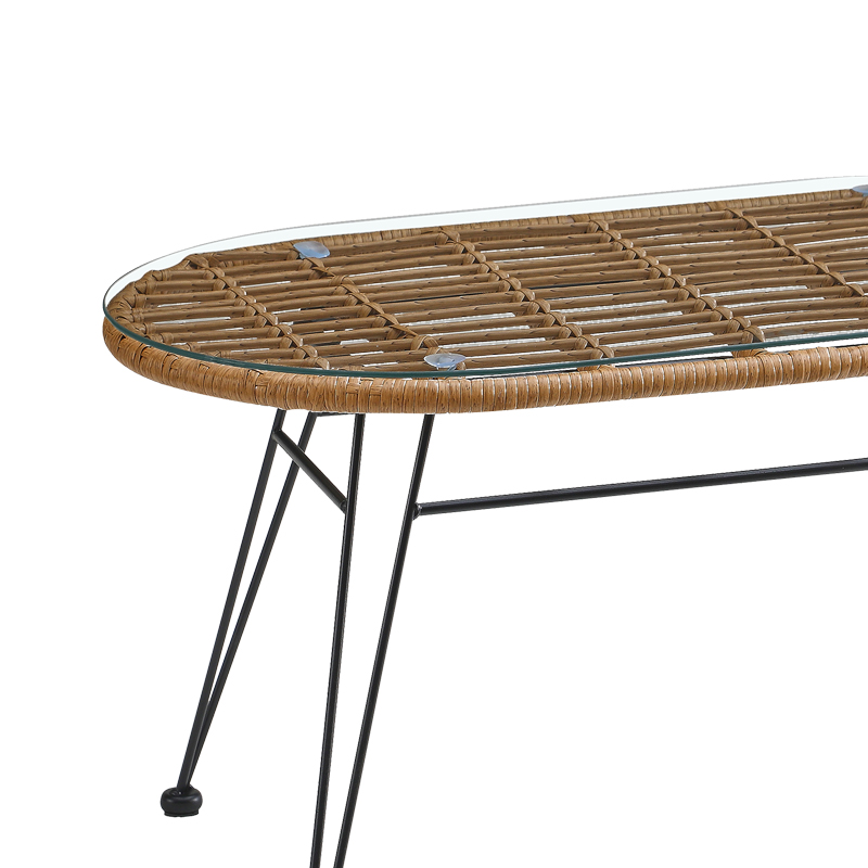 Τραπέζι Naoki pakoworld μαύρο μέταλλο-pe φυσικό-γυαλί 100x45x46εκ 3