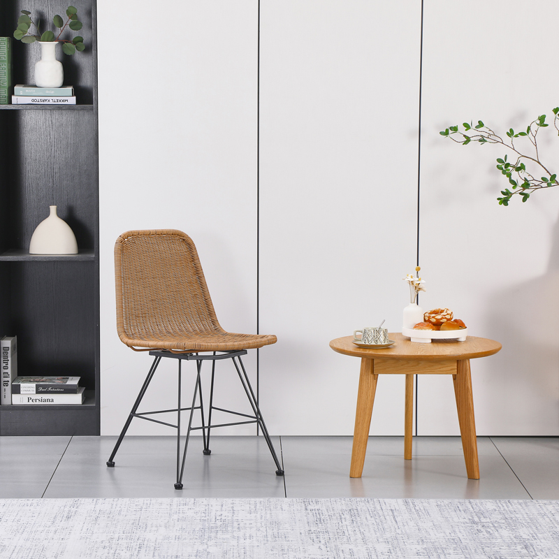 Καρέκλα Pamela pakoworld pe rattan σε φυσική απόχρωση και μαύρα μεταλλικά πόδια 44x58x82εκ 2