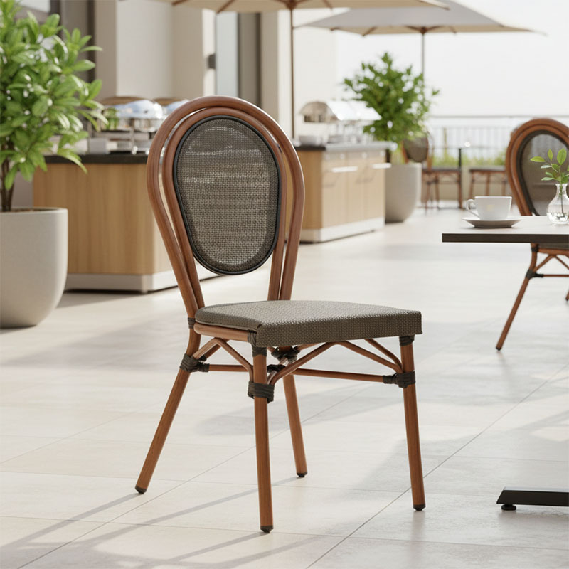 Καρέκλα Nacia pakoworld στοιβαζόμενη καρυδί αλουμίνιο-γκρι textilene 45x59x85εκ 2