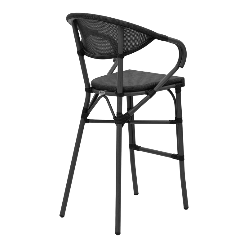 Σκαμπό μπαρ Efolian pakoworld μαύρο αλουμίνιο-μαύρο textilene 58x58x113εκ 2