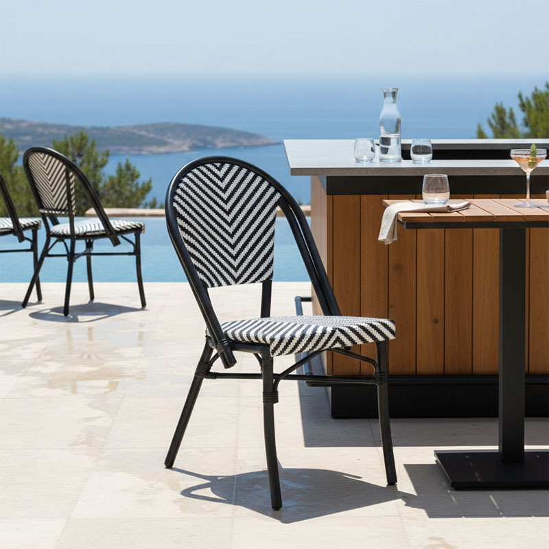 Καρέκλα Uamrin pakoworld στοιβαζόμενη μαύρο αλουμίνιο-ασπρόμαυρο pe rattan 46x57x85εκ 2