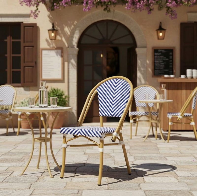 Καρέκλα Uamrin pakoworld στοιβαζόμενη φυσικό αλουμίνιο-λευκό και μπλε pe rattan 46x57x85εκ 2