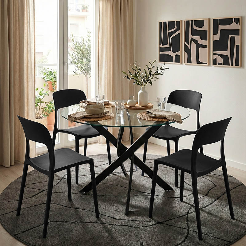 Τραπέζι Antoro pakoworld γυαλί και μεταλλικά πόδια σε μαύρη απόχρωση Φ80x75εκ 2