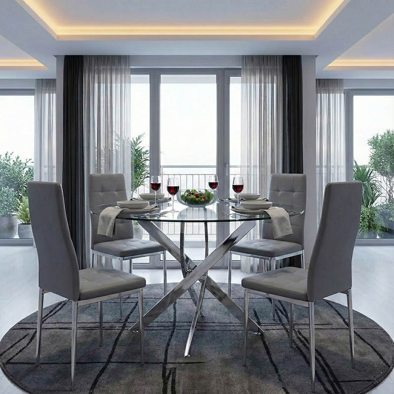 Τραπέζι Antoro pakoworld γυαλί και μεταλλικά πόδια σε απόχρωση χρωμίου Φ80x75εκ 2