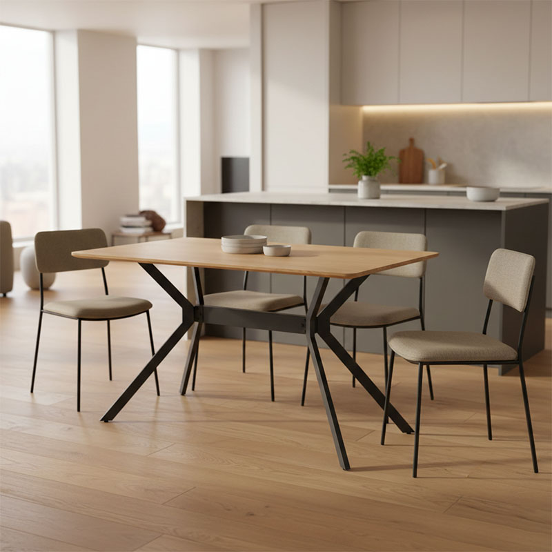 Τραπέζι Nerelis pakoworld φυσικό mdf και πόδι μαύρο μέταλλο 120x70x75εκ 2