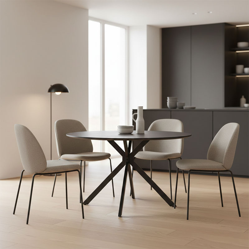 Τραπέζι Xuson pakoworld mdf σε ανθρακί απόχρωση με πόδι μαύρο μέταλλο Φ120x75εκ 2