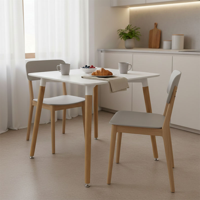 Τραπέζι Natali pakoworld MDF λευκό-πόδια σε φυσική απόχρωση 80x80x76εκ 2