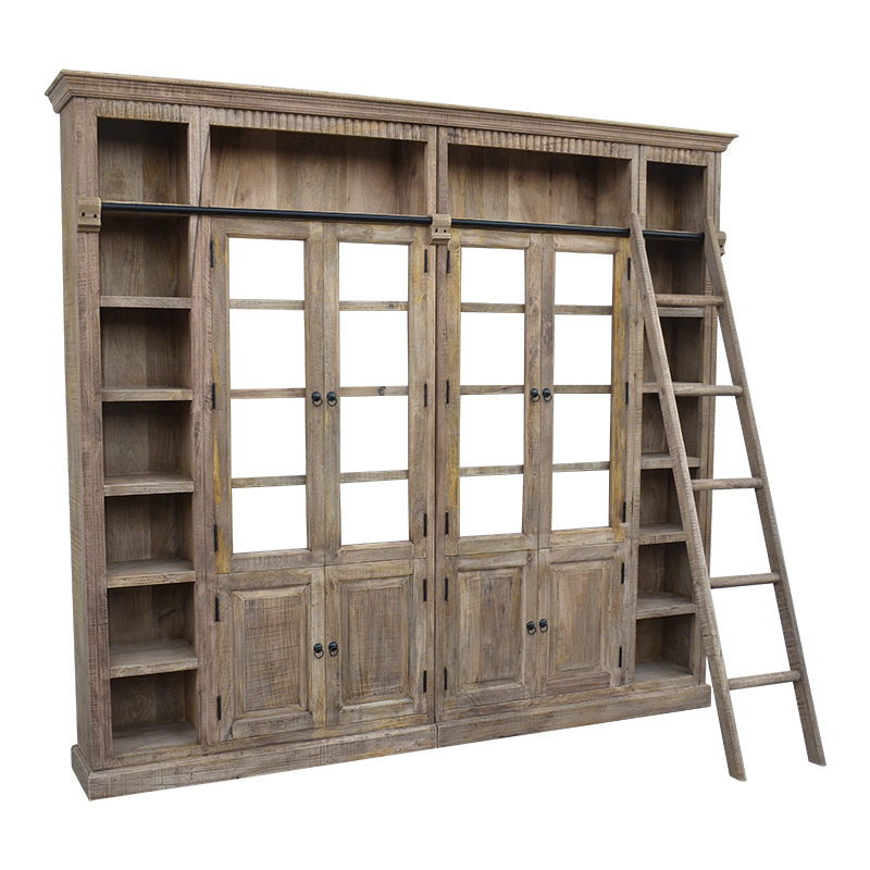 Βιβλιοθήκη Librardy Inart lime wash μασίφ mango ξύλο 247x35x220εκ 1