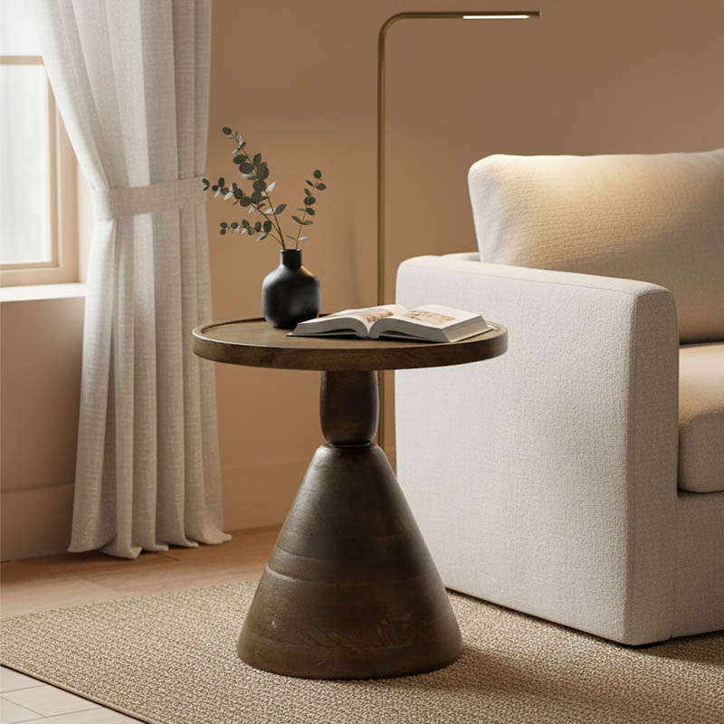 Βοηθητικό τραπέζι Spello Inart μασίφ mango ξύλο σε καρυδι απόχρωση Φ38x46εκ 1