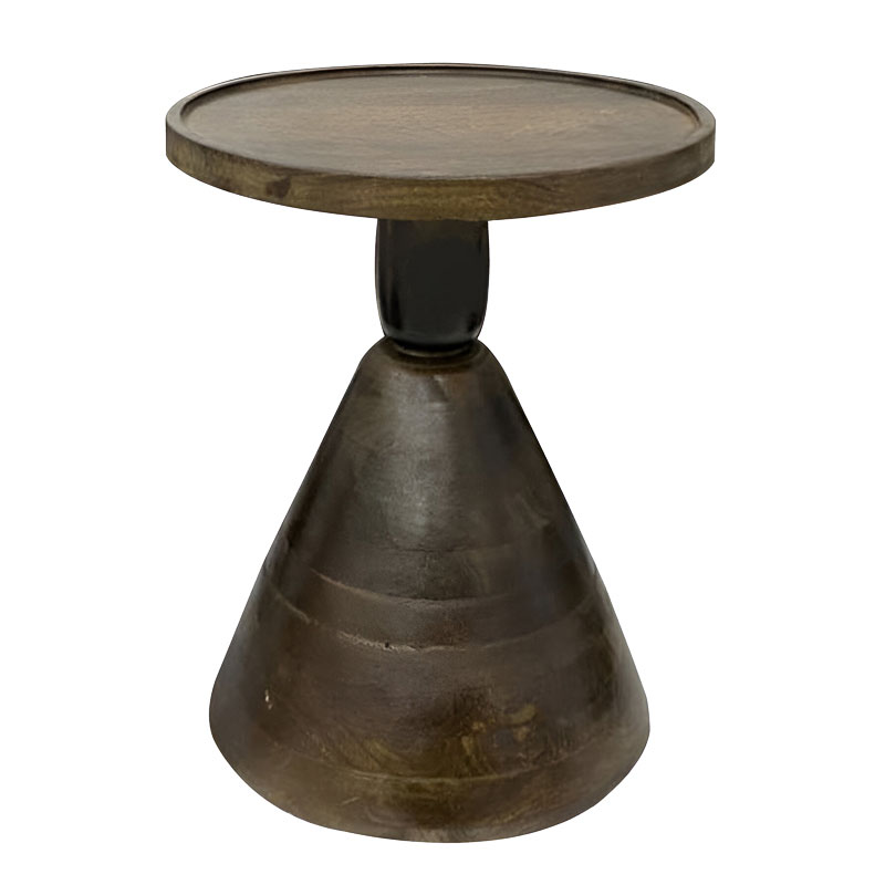 Βοηθητικό τραπέζι Spello Inart μασίφ mango ξύλο σε καρυδι απόχρωση Φ38x46εκ 2