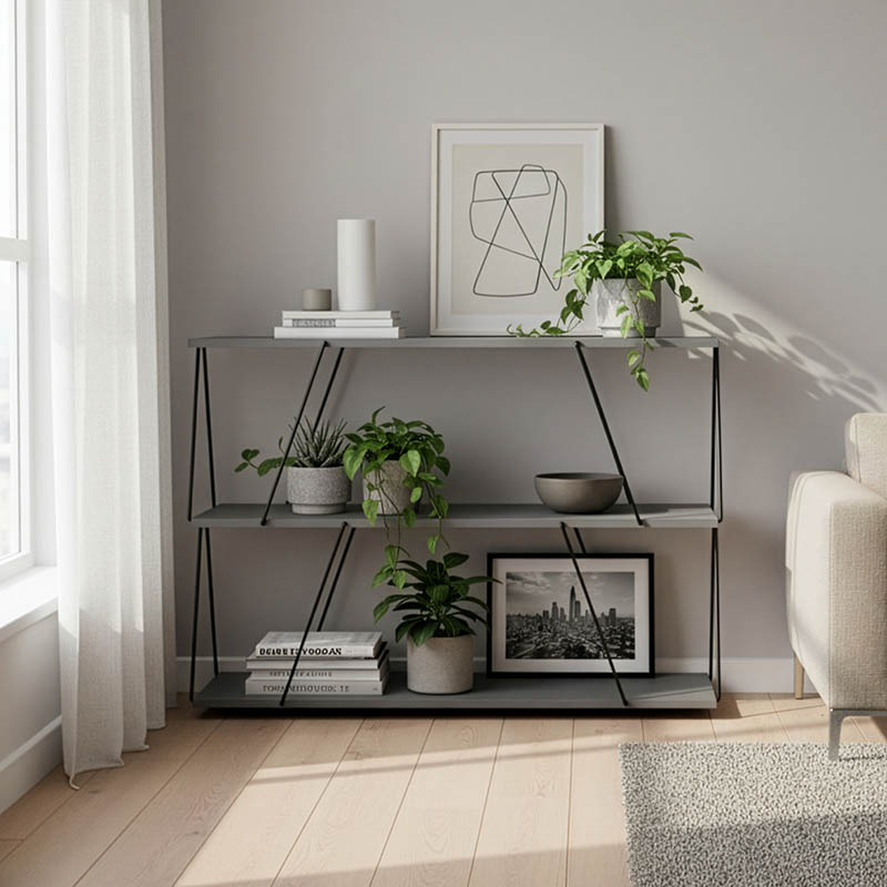 Βοηθητικό τραπέζι-ραφιέρα Tars pakoworld γκρι-μαύρο 120x30x90εκ 1