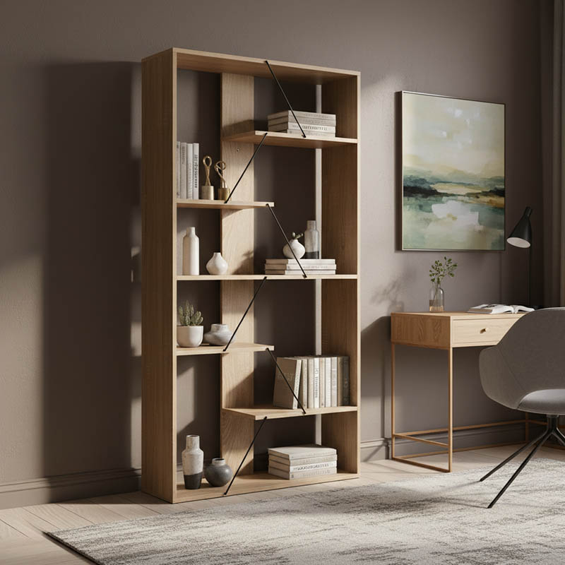 Βιβλιοθήκη Tars pakoworld οακ-μαύρο 84x25.5x154.5εκ 2