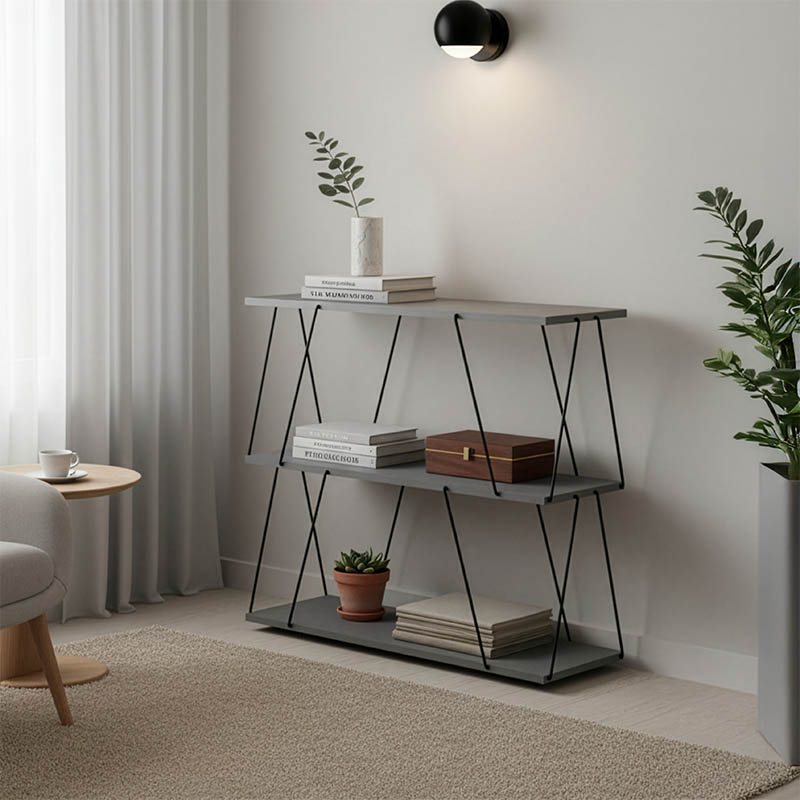 Βοηθητικό τραπέζι-ραφιέρα Tars pakoworld γκρι-μαύρο 80x30x69.2εκ 1