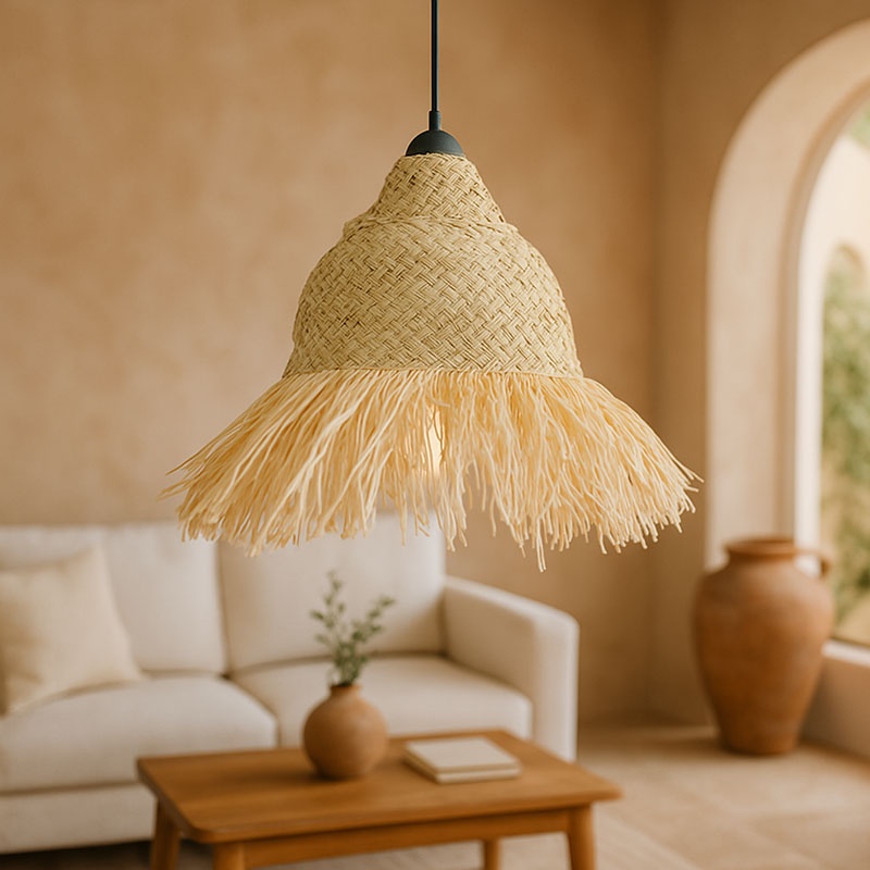 Φωτιστικό οροφής Boher Inart seagrass σε φυσική απόχρωση Φ33x76εκ 2