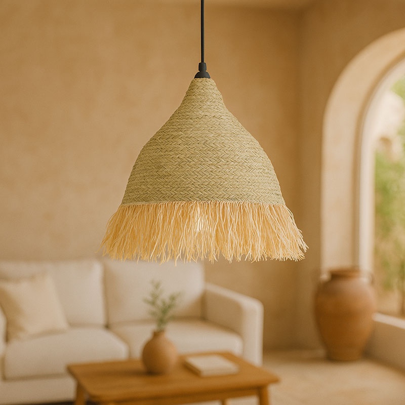 Φωτιστικό οροφής Boher Inart seagrass σε φυσική απόχρωση Φ60x99εκ 2