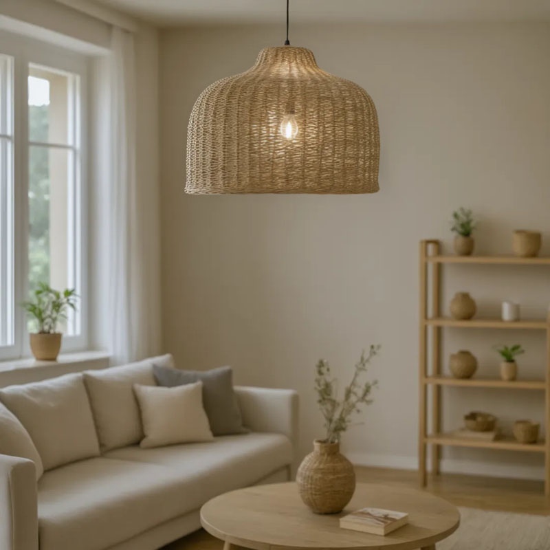 Φωτιστικό οροφής Ziquel Inart rattan σε φυσική απόχρωση Φ60x99εκ 2