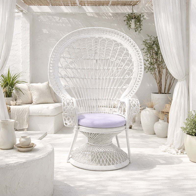 Πολυθρόνα Dorothy Inart με λευκό μαξιλάρι-λευκό rattan 115x53x147εκ 2