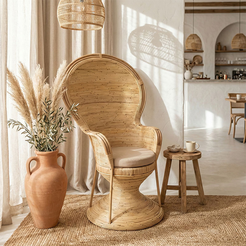 Πολυθρόνα Rea Inart με μπεζ μαξιλάρι-φυσικό rattan 92x75x140εκ 2