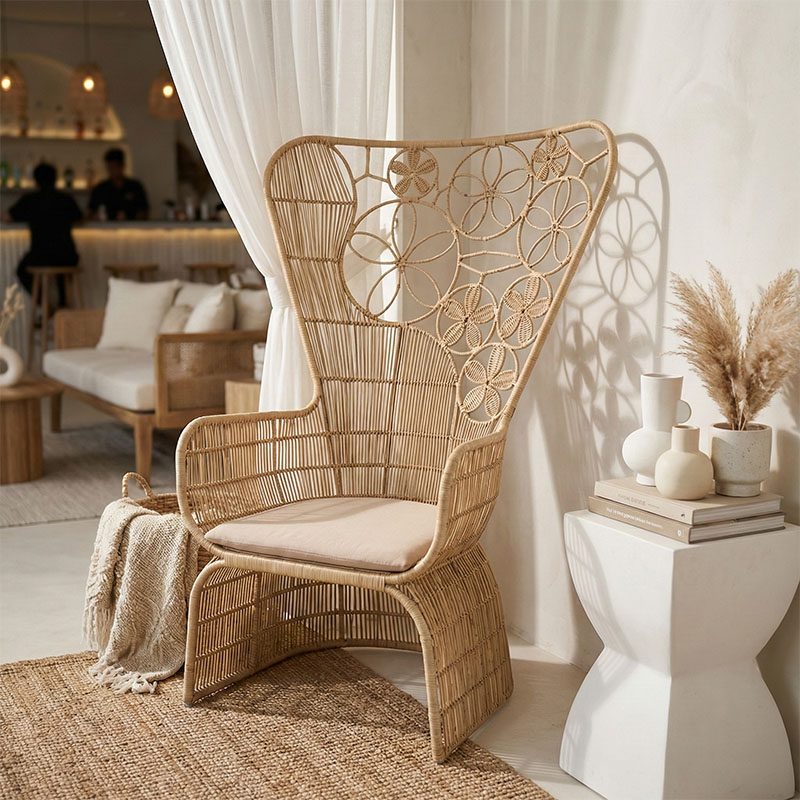 Πολυθρόνα Jake Inart με μπεζ μαξιλάρι-φυσικό rattan 110x86x145εκ 2