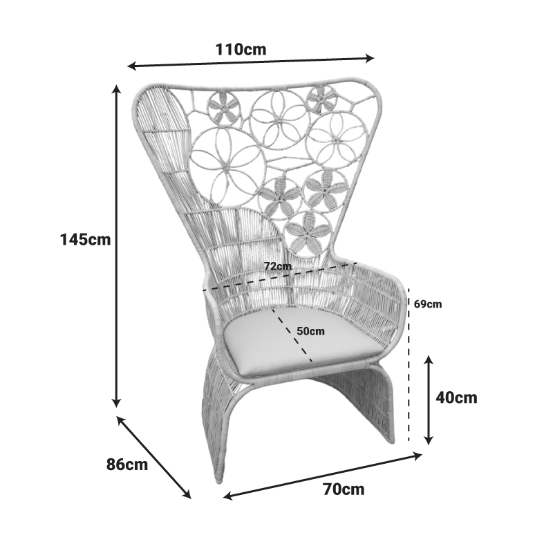 Πολυθρόνα Jake Inart με μπεζ μαξιλάρι-φυσικό rattan 110x86x145εκ 3