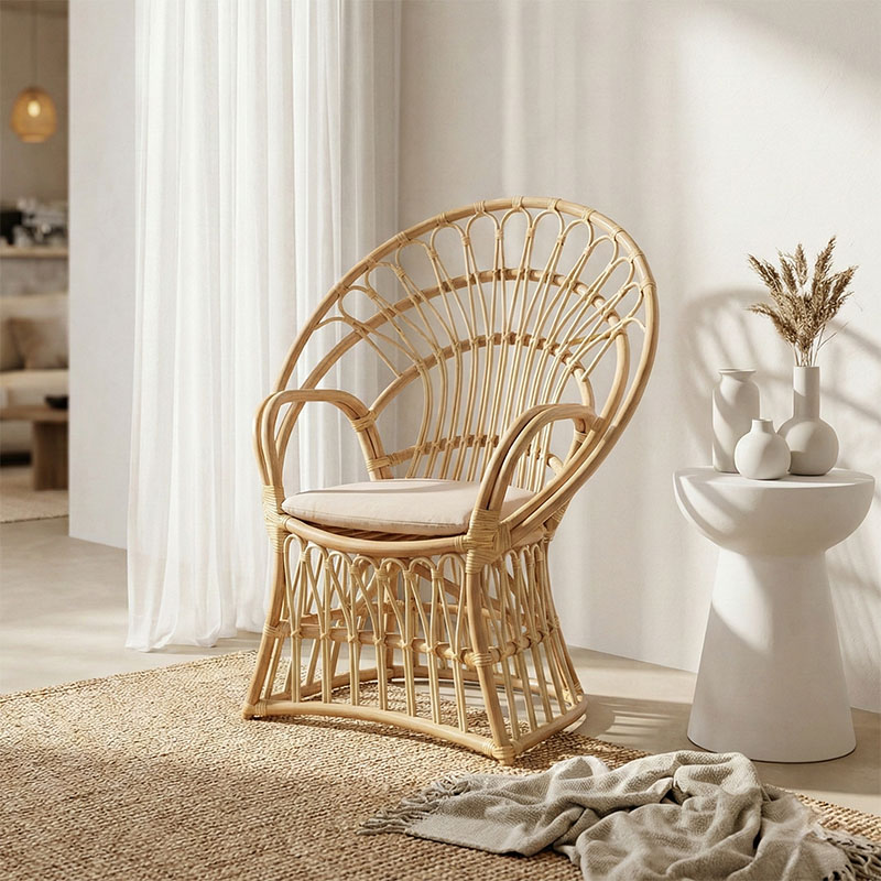 Πολυθρόνα Boloni Inart με μπεζ μαξιλάρι-φυσικό rattan 96x70x120εκ 2