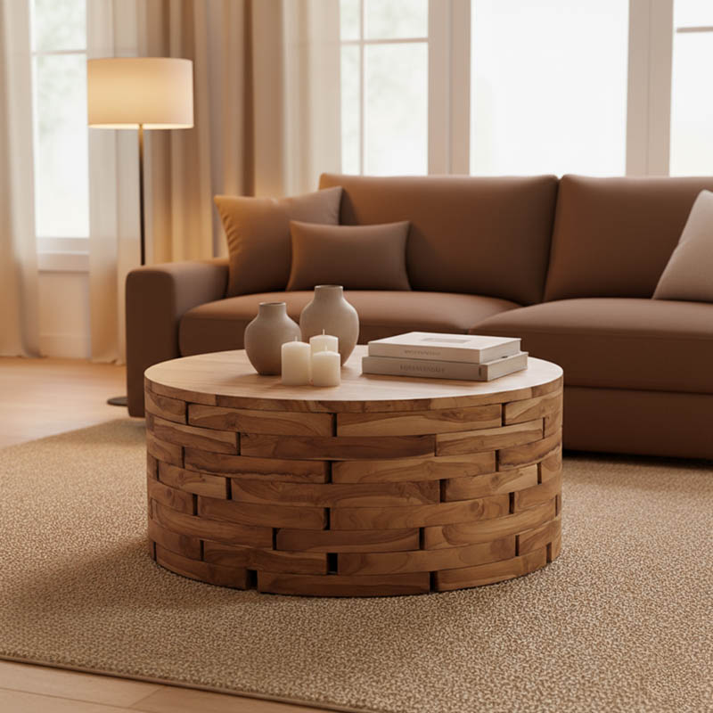 Τραπέζι σαλονιού Wozy Inart φυσικό ξύλο teak Φ90x45εκ 1