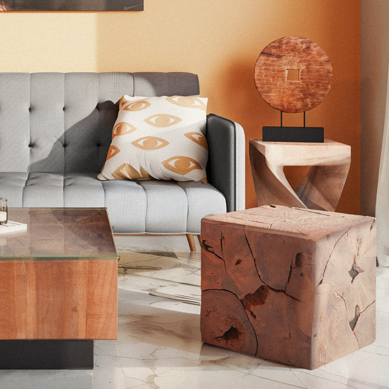 Σκαμπό Boxy Inart φυσικό μασίφ ξύλο teak 40x40x40εκ 2