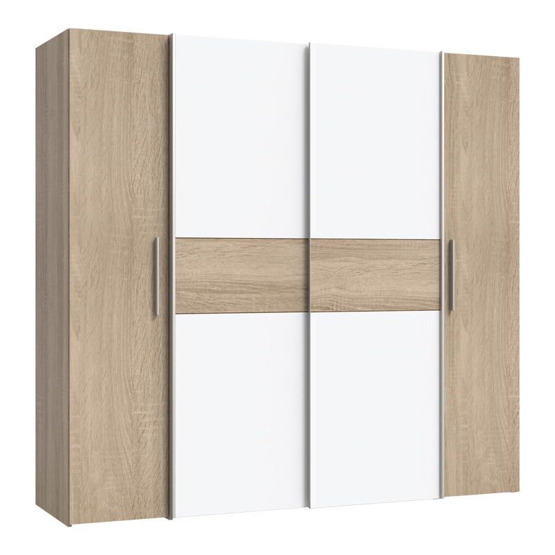 Ντουλάπα ρούχων Closet pakoworld τετράφυλλη sonoma oak-λευκό μελαμίνης 200x61.5x190.5εκ 1
