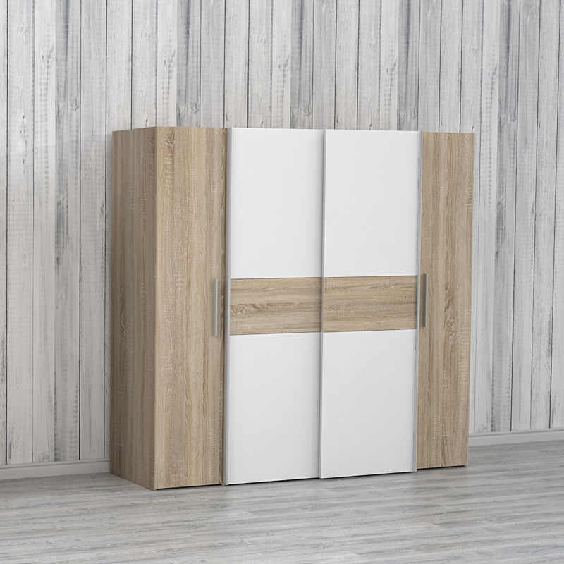 Ντουλάπα ρούχων Closet pakoworld τετράφυλλη sonoma oak-λευκό μελαμίνης 200x61.5x190.5εκ 2