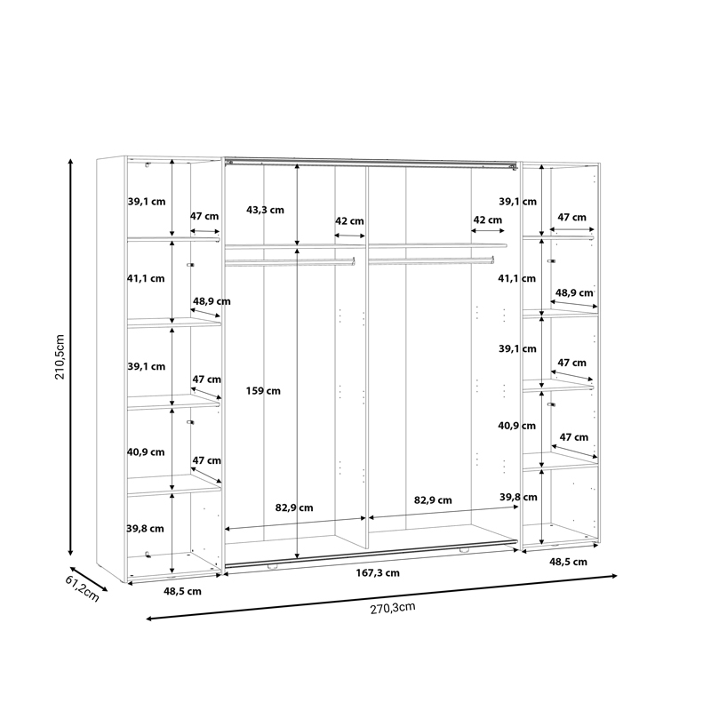 Ντουλάπα ρούχων Verzo pakoworld τετράφυλλη λευκό μελαμίνης 270.5x61.5x210.5εκ 5