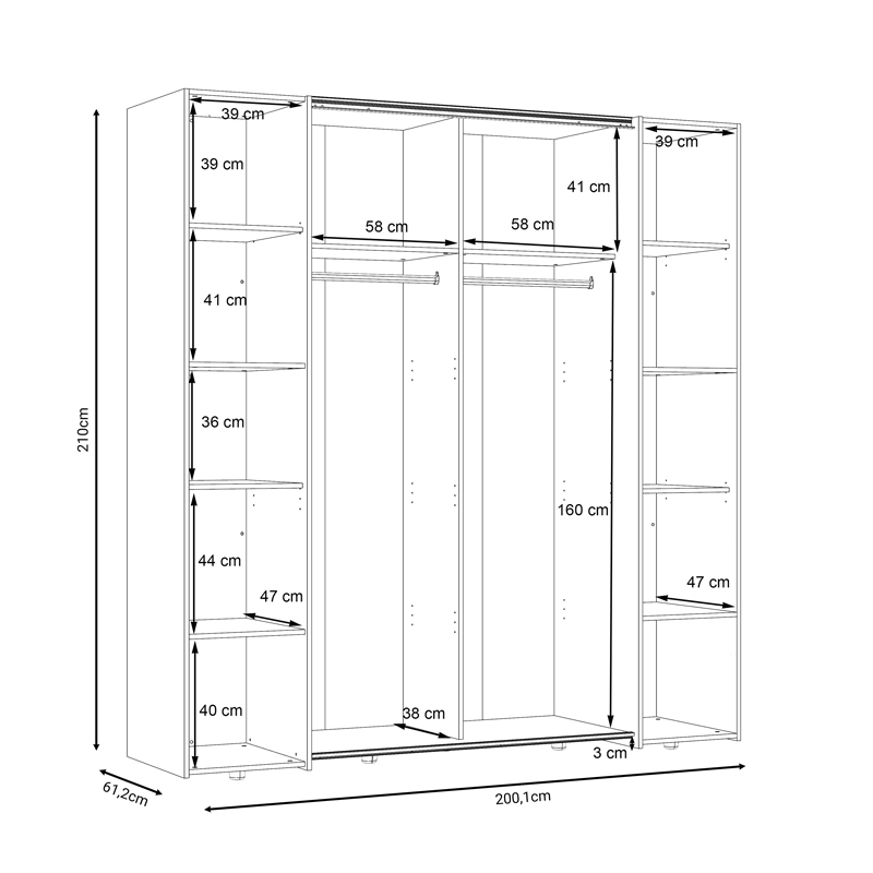 Ντουλάπα ρούχων Lamore pakoworld τετράφυλλη λευκό μελαμίνης 200x61.5x210.5εκ 5