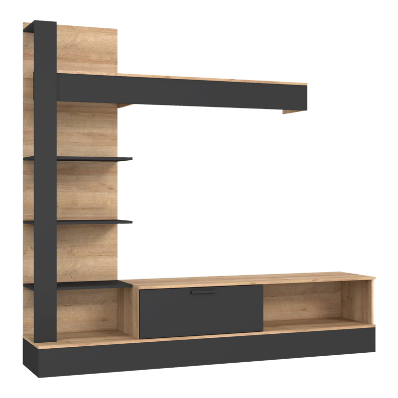 Σύνθετο σαλονιού Dranko pakoworld μαύρο-oak μελαμίνης 205x41.5x192εκ 1